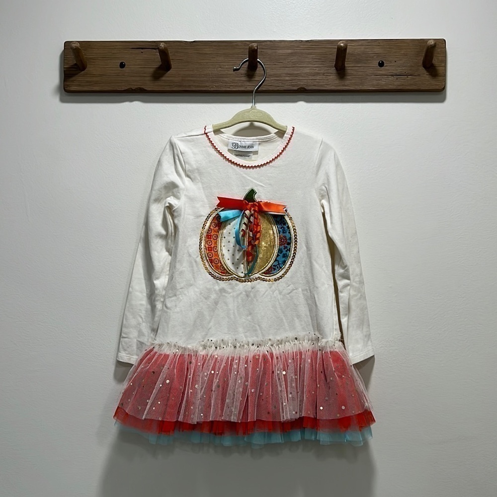 🎃bonnie Jean Thanksgiving LS Embellished Pumpkin Tee 4T